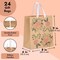 24 Pack Kraft Paper Floral Gift Bags with Pink Ribbon Handles - 2 Designs, For Themed Party Favors, Mother's Day, Weddings, Birthdays - 8x4x9 Inches Gift Bags With Handles